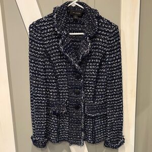 St. John Navy and White Tweed Blazer